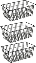 SANNO Large Freezer Baskets Metal Storage Organizer Bin Basket Wire Storage Basket for Kitchen Pantry Bathroom Large Metal Farmhouse Food Fruit Produce Organizer Bins,black,3