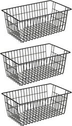 SANNO Large Freezer Baskets Metal Storage Organizer Bin Basket Wire Storage Basket for Kitchen Pantry Bathroom Large Metal Farmhouse Food Fruit Produce Organizer Bins,black,3