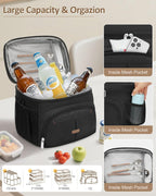 Lunch Box for Man Women, Insulated Lunch Bag Cooler Bag Leakproof Lunchbox Lunch Tote Bags with Removable Strap for Work School Picnic Travel (Black/12L
