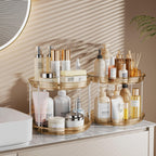 LAMU 2 Pack 2 Tier Lazy Susan Turntable Organizer 9.25'' Rotating Spice Rack Organization for Cabinet, Kitchen, Pantry, Countertop, Bathroom, Vanity, Medicine Cabinet Organizer, Amber