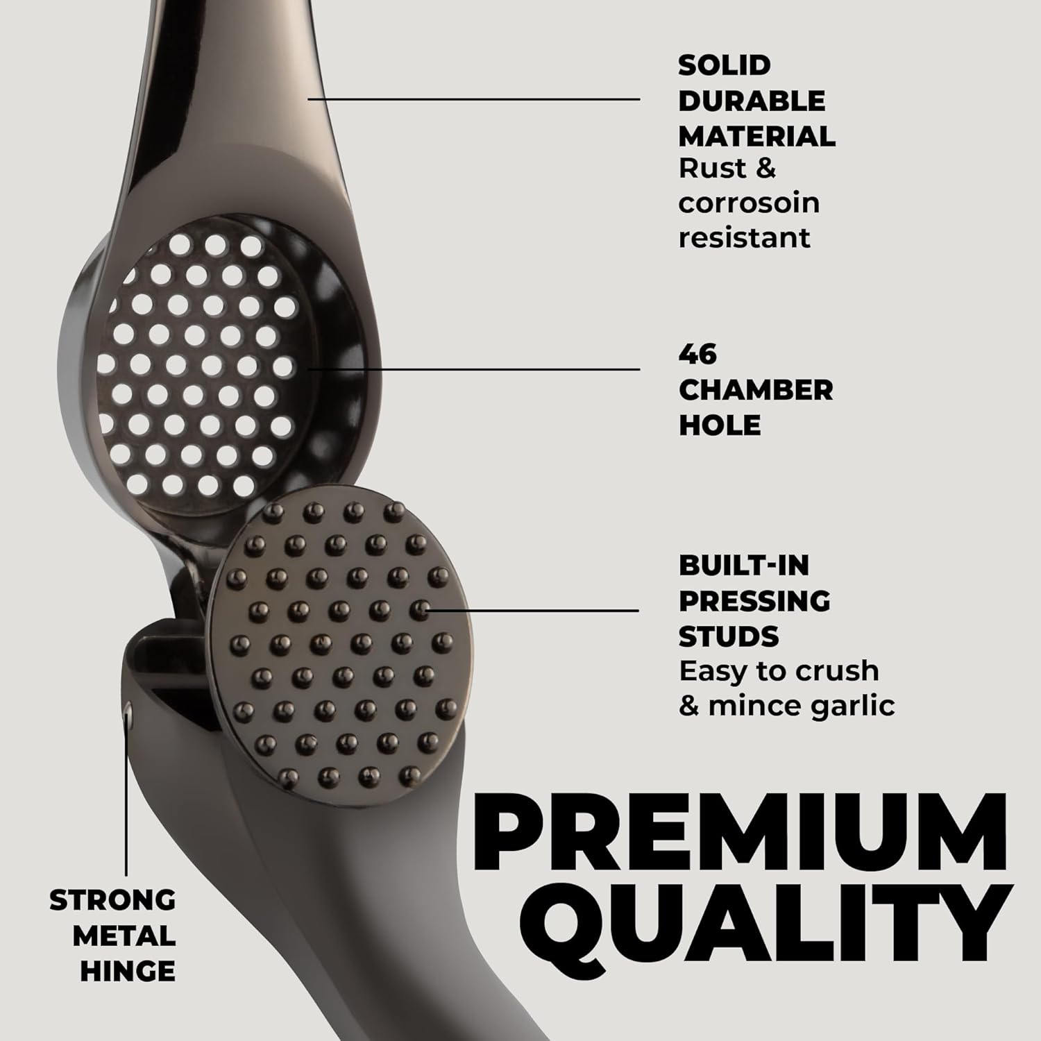 Zulay Kitchen Large Premium Garlic Press Set – Rust Proof & Dishwasher Safe, Bigger Bowl Garlic Mincer Tool with Silicone Garlic Peeler & Brush, Easy Squeeze & Clean, Ergonomic Handle - Dark Gray