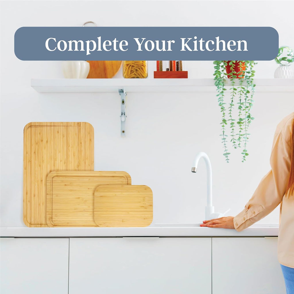 Totally Bamboo 3-Piece Cutting Board Set – Bamboo Wood Cutting Boards in Large, Medium, and Small Sizes with Juice Groove and Collection Well – Elegant Kitchen Chopping Boards with Curved Edges