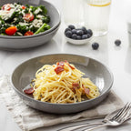 Y YHY 8.5'' Pasta Bowls Set of 6, 30oz Large Salad Serving Bowls for Kitchen, Porcelain Wide Shallow Soup Bowl Plates for Dinner, Microwave Dishwasher Safe, Matte Gray