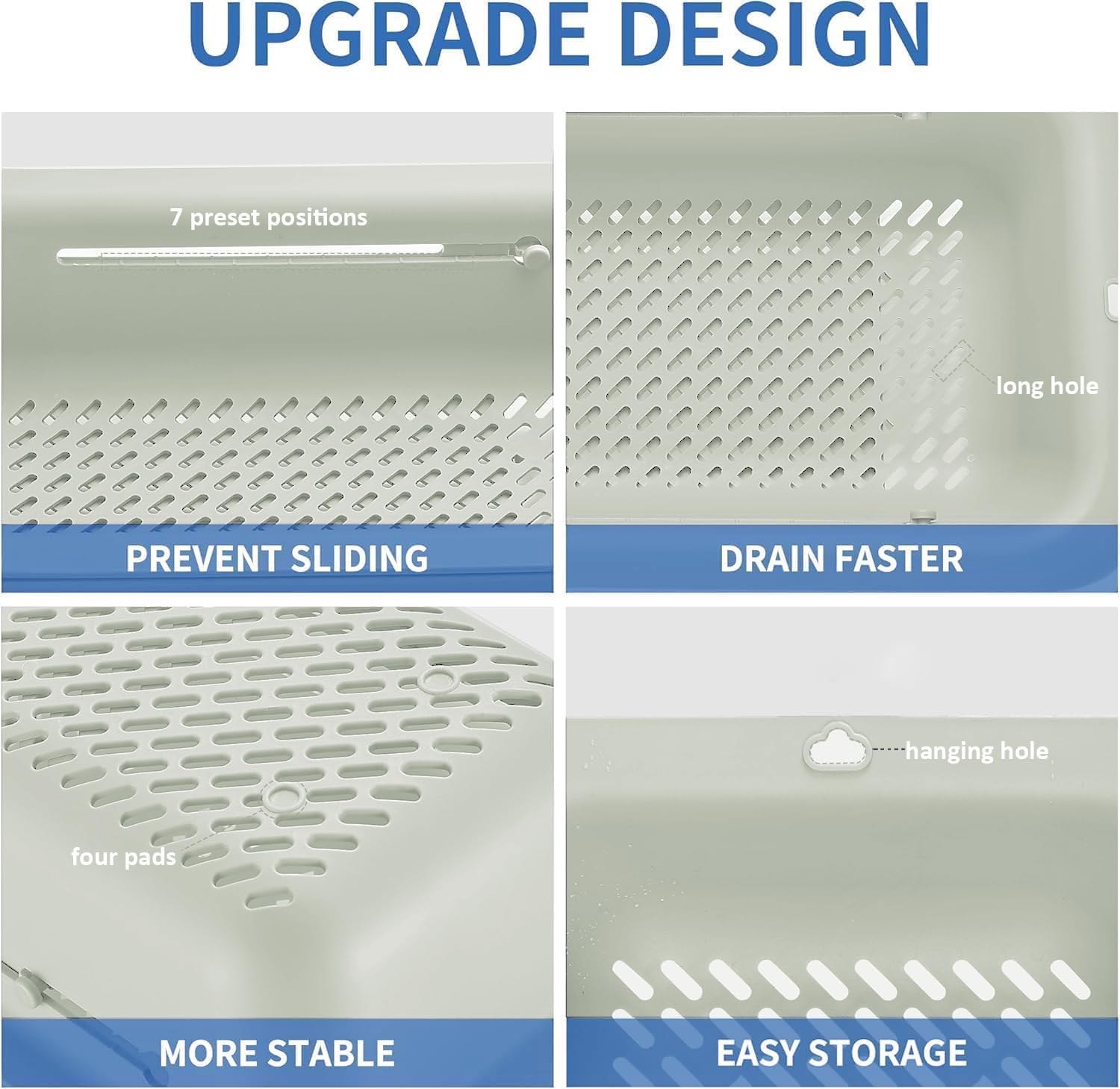 LASSHSWA Collapsible Colander and Strainer for Kitchen, Over the Sink Strainer Basket for Kitchen, Fruit Pasta Food Strainer Expandable Plastic Colander with A Sink Drain Strainer Stainless Steel
