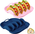 Remerry Silicone Taco Holder Plates Set of 2 Colorful Reusable Taco Holder with 4-Shell Slots for Hard/Soft Serving Plates Dishwasher Microwave Family Dinner Tortillas Party Serving(Blue, Pink)