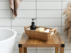 StorageWorks Hand-Woven Small Wicker Baskets, Round Paper Rope Storage Baskets with Wooden Handles, Light Brown, 2-Pack