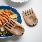Muso Wood Acacia Salad Hands, Wooden Salad Tongs for Serving Salad Mixes, Set for Serving Salad Fruit on Your Kitchen Counter, 5.12" x 3.62" x 0.39", One Pair