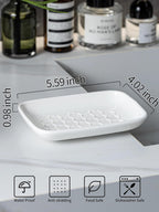 Gomakren Soap Dish for Shower, Bar Soap Holder, Ceramic Soap Dishes for Bar Soap, Sponge Holder Soap Saver Soap Tray for Bathroom Kitchen Sink, 5.5 Inch, White