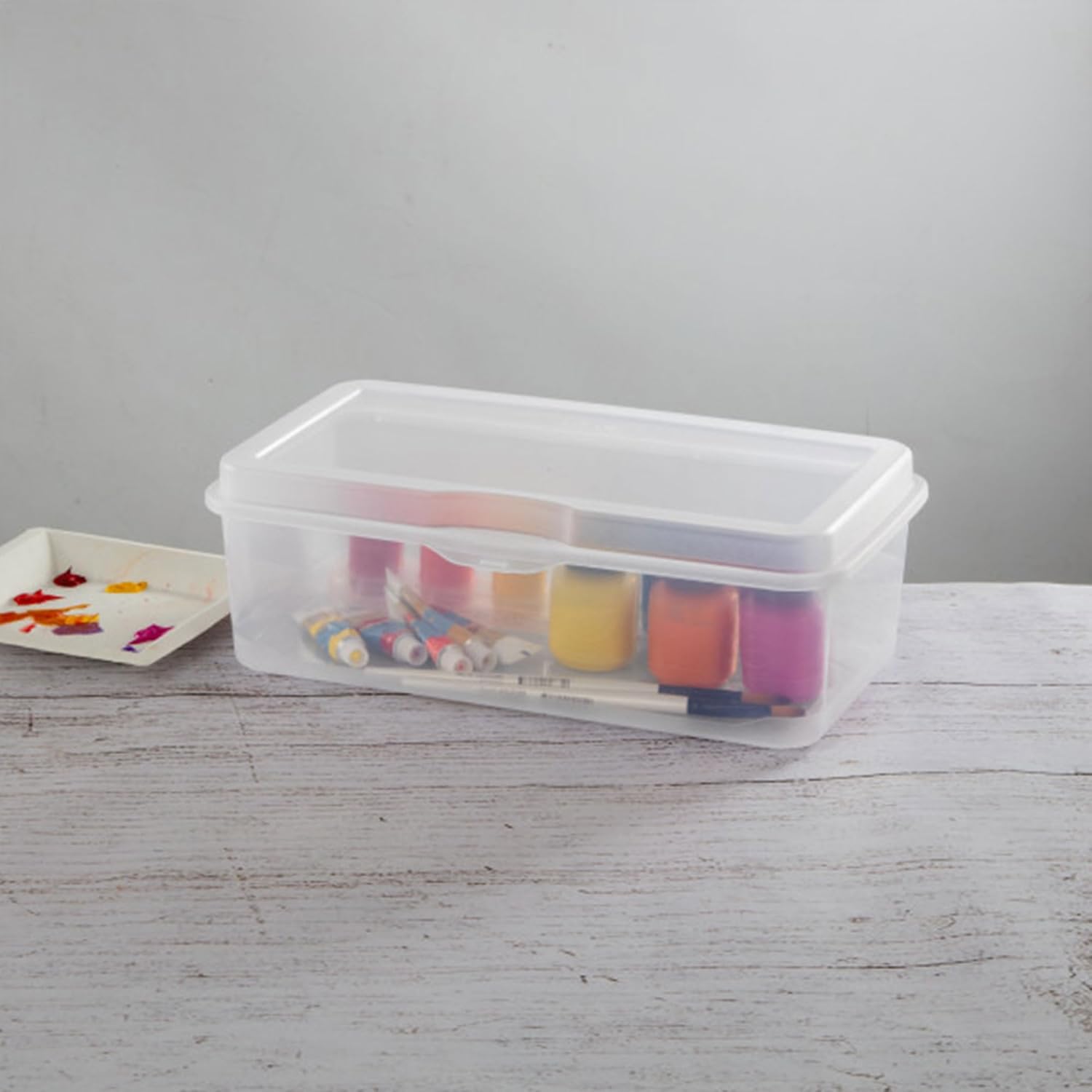Sterilite 6-Pack Rectangular Large FlipTop, Clear Plastic Storage Box with Hinged Lid - Stackable Multipurpose Organizer for Art and Craft Supplies, Accessories, Photos & CDs, Home or Office Use