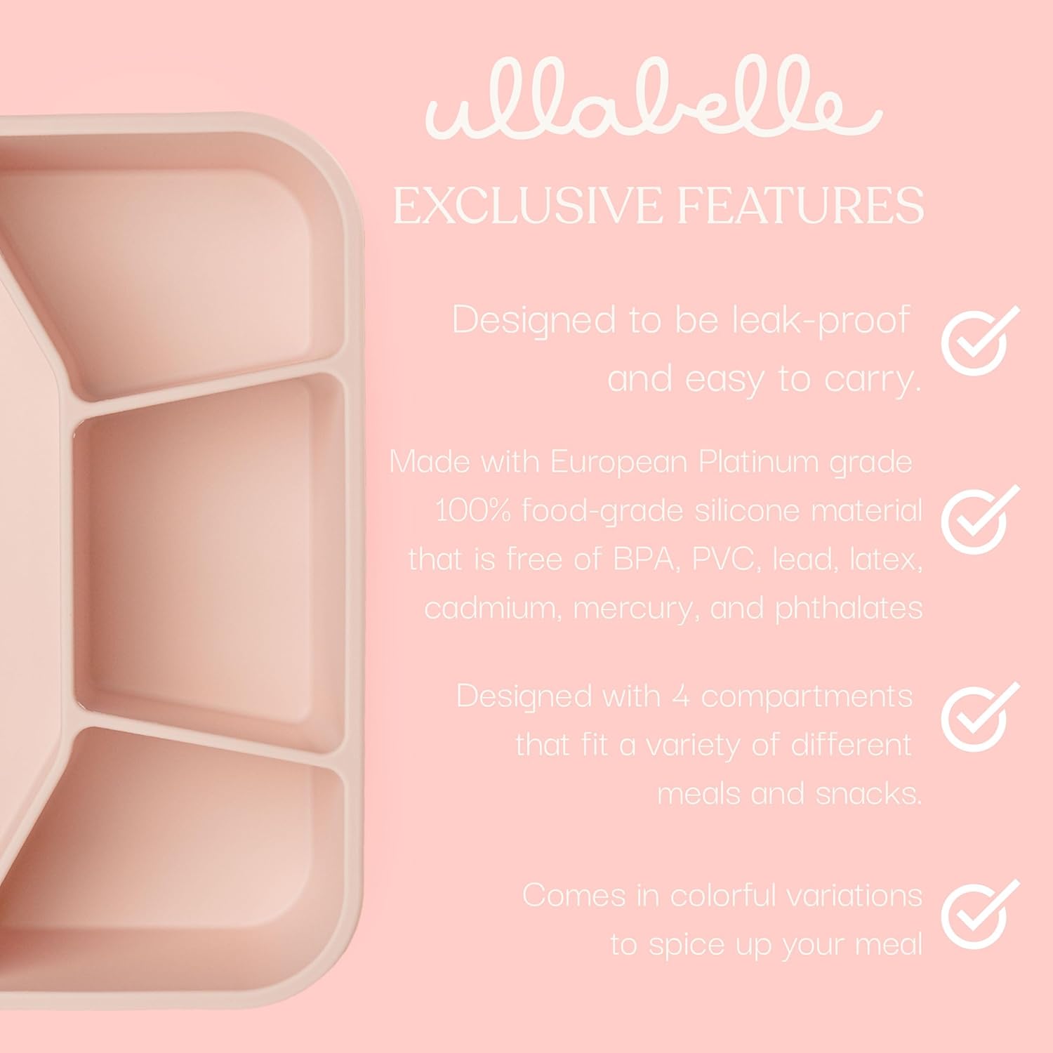Ullabelle Leak Proof Bento Box Food-Grade Silicone Bento, BPA, Phthalate, Lead, & PVC Free - Bento Lunch Box for Daycare, Kids, & Adults - Leak Resistant Sets With Lids Snack Box Container (Beige 4)