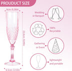 Plastic Champagne Flutes, 48PCS Pink Plastic Wine Glasses Goblets Reusable Champagne Flute for Weddings, Bachelor Parties, Toasting, and Events (48, Pink)