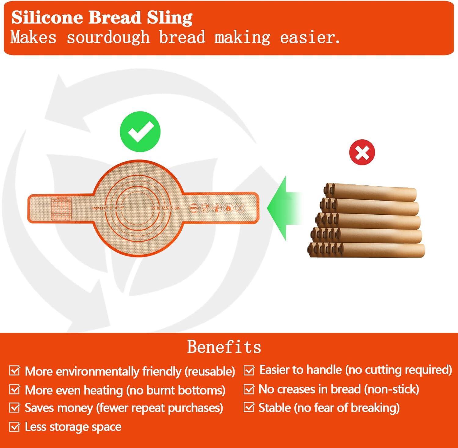 UBeesize Thickened Silicone Bread Sling, Reusable Sourdough Bread Baking Mat For Dutch Oven 2-8 Qrt, Non-Stick, Easy To Clean, With Extra Long Handles Bread Baking Sheet Liner