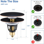 Universal 3-in-1 Bathroom Sink Stopper - Pop Up Sink Drain Stopper, Push Button Sink Drain Stopper Replacement, Wash Basin Drain Filter Plug with Anti-Clogging Strainer, Oil Rubbed Bronze