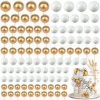 108 Pcs Balls Cake Topper DIY Cupcake Insert Foam Balloons for Cake Baking Wedding Anniversary Birthday Decoration(White, Gold,Multi Sizes)