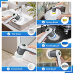 Electric Spin Scrubber, Cordless Shower Scrubber with Battery Level Display, 2 Speeds Electric Scrubber for Cleaning with 6 Replaceable Heads, Cleaning Brush for Bathroom/Sink/Window (Gray)