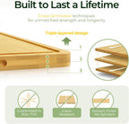 Wood Cutting Board for Kitchen - Reversible Bamboo Cutting Boards Gift Set of 3 with Juice Groove, Wooden Chopping Board for Meat, Fruit, Vegetables & Cheese (Pre Oiled, Natural)