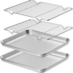 Wildone Baking Sheet with Rack Set [2 Sheets + 2 Racks], Stainless Steel Cookie Pan baking Tray with Cooling Rack, Size 12 x 10 x 1 Inch, Non Toxic & Heavy Duty & Easy Clean