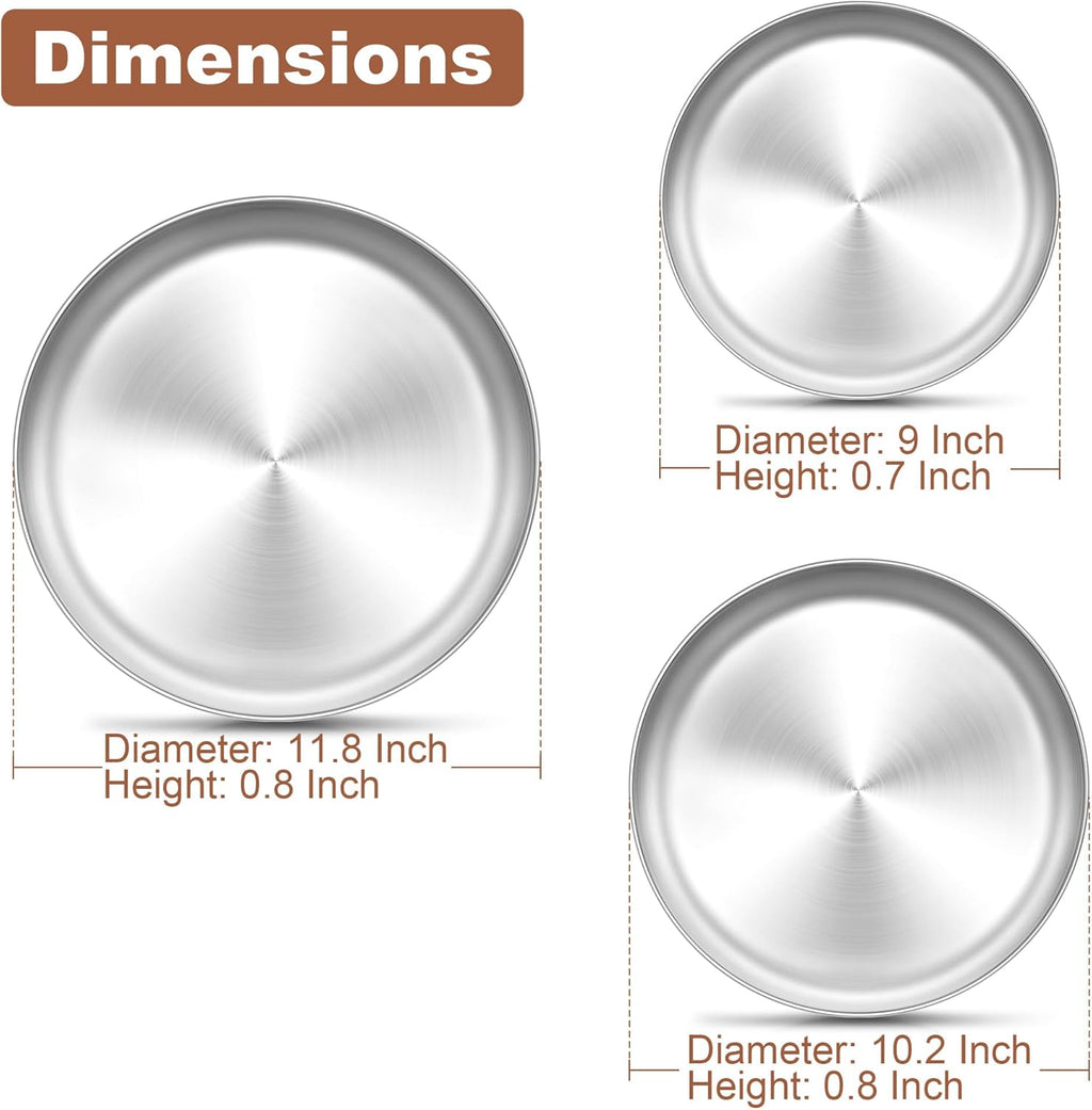 TeamFar Pizza Pan, 9 Inch, 10 Inch, 12 Inch Stainless Steel Pizza Pans Set, 3 Sizes Round Pizza Oven Baking Serving Plate Tray for Pizza Pie Cookie, Non-Toxic & Heavy Duty, Dishwasher Safe