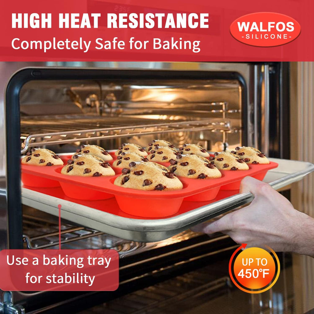Walfos Silicone Muffin Pan - Cupcake Pans Set of 3, Including 24 Cups Mini Muffin Pans, 12 Cups Regular & 6 Cups Jumbo Muffin Pan, Pop Out Easily - BPA Free & Dishwasher Safe