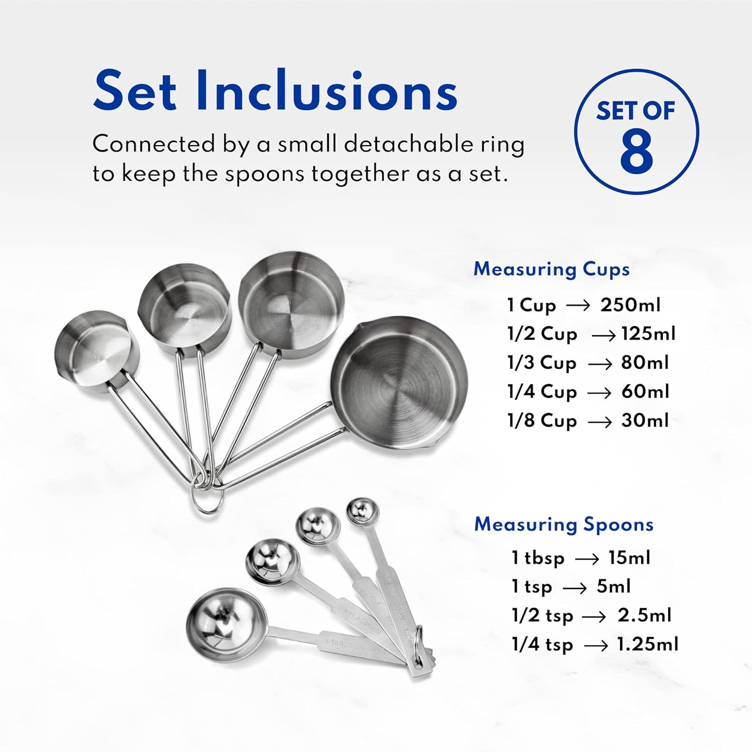New Star Foodservice 42917 Stainless Steel 8-Piece Measuring Cups and Spoons Combo Set