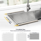 Tomorotec 17.7" x 12.5" Roll Up Dish Drying Rack Over Sink Drying Rack Sink Cover Kitchen Sink Accessories Gadget Multipurpose Organizer Foldable Stainless Steel Drainer
