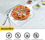 12" Perforated Pizza Peel, Long Handle(31") Anodised Aluminum Pizza Spatula Paddle, Pizza Oven Accessories for Pizza Stone/Grill