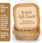 Air Fryer Liners Disposable – 125 pk 8" Unbleached Non-Stick Parchment Paper, Fits 5-8 QT Basket, Air Fryer Liners | Airfryer Liners