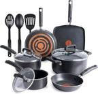 T-fal Signature Nonstick Cookware Set 12 Piece, Oven Broiler Safe 350F, Pots and Pans, Kitchen Cooking Set w/Fry Pans, Saucepans, Saute Pan, Dutch Oven, Griddle, Kitchen, Home, Dishwasher Safe, Black