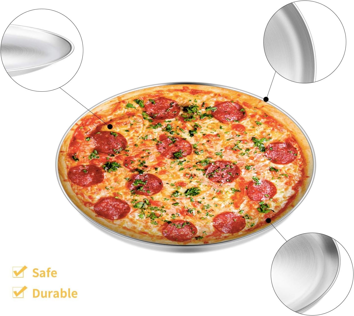 13½ inch Pizza Pan Set of 2, Stainless Steel Pizza Tray, Round Pizza Dish Plate For Oven Baking, Healthy & Heavy Duty, Rust Free & Dishwasher Safe