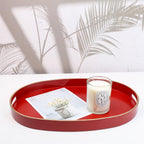 Spsyrine Red Plastic Serving Tray for Ottoman, Coffee Table, Oval Decorative Tray for Entertaining, Outdoor, Living Room, Home Decor