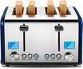 Countdown Stainless Steel 4 Slice Toaster with Bagel, Defrost, Cancel Function, Dual Toaster, Extra Wide Slots, 6 Shade Settings, Removable Crumb Trays, 1650W, Blue