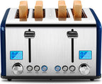 Countdown Stainless Steel 4 Slice Toaster with Bagel, Defrost, Cancel Function, Dual Toaster, Extra Wide Slots, 6 Shade Settings, Removable Crumb Trays, 1650W, Blue