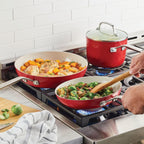 KitchenAid Hard Anodized Ceramic 9-Piece Nonstick Cookware Set – Includes Fry Pans, Saucepan, Stockpot, Durable, Even Heating, Oven Safe to 500°F, Empire Red