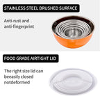 Orange Mixing Bowls with Lids Set of 7, Stainless Steel Nesting Bowl with Khaki Lid for Non-slip Mixing Prepping Storing Serving, 7 Sizes-7/3.6/2.7/2.1/1.5/1/0.8 QT