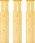 VaeFae 3 Pack Bamboo Drawer Dividers, 4" High Adjustable 16.6" - 21.8" Clothes Drawer Organizers, Expandable Separators for Bedroom/Bathroom/Kitchen/Office Storage