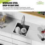 Kitchen And Bar Sink, 15x17 Inch Stainless Steel Drop In Kitchen Sink Modern Single Bowl Topmount Bar Sink Combo-Silicon Mat,Drain Strainer Set Compatibility With Various Kitchen & Bar Style