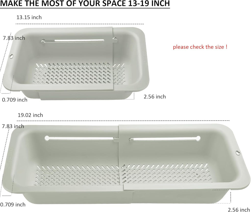 LASSHSWA Collapsible Colander and Strainer for Kitchen, Over the Sink Strainer Basket for Kitchen, Fruit Pasta Food Strainer Expandable Plastic Colander with A Sink Drain Strainer Stainless Steel