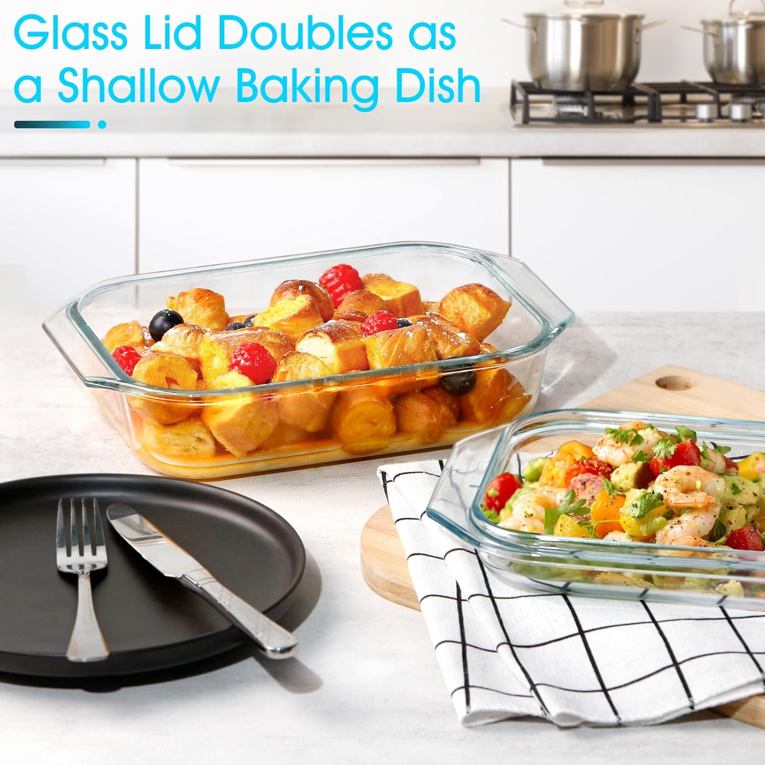 NUTRIUPS 1.4QT Small Glass Casserole Dish With Lid, 8.5×6.1in Rectangular Casserole Dish for Oven