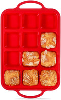 1 Pc Square Brownie Pan With Dividers Mini Silicone Brownie Pan for Baking Individual Nonstick 12 Cups Square Muffin Cupcake Pans with Metal Reinforced Frame (Red)