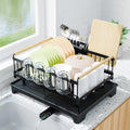 Dish Drying Rack, Drying Rack with Automatic Drainboard, Dish Racks for Kitchen Counter, Rustproof Dish Drainer with Removable Utensil Holder, Cups Holder,Black