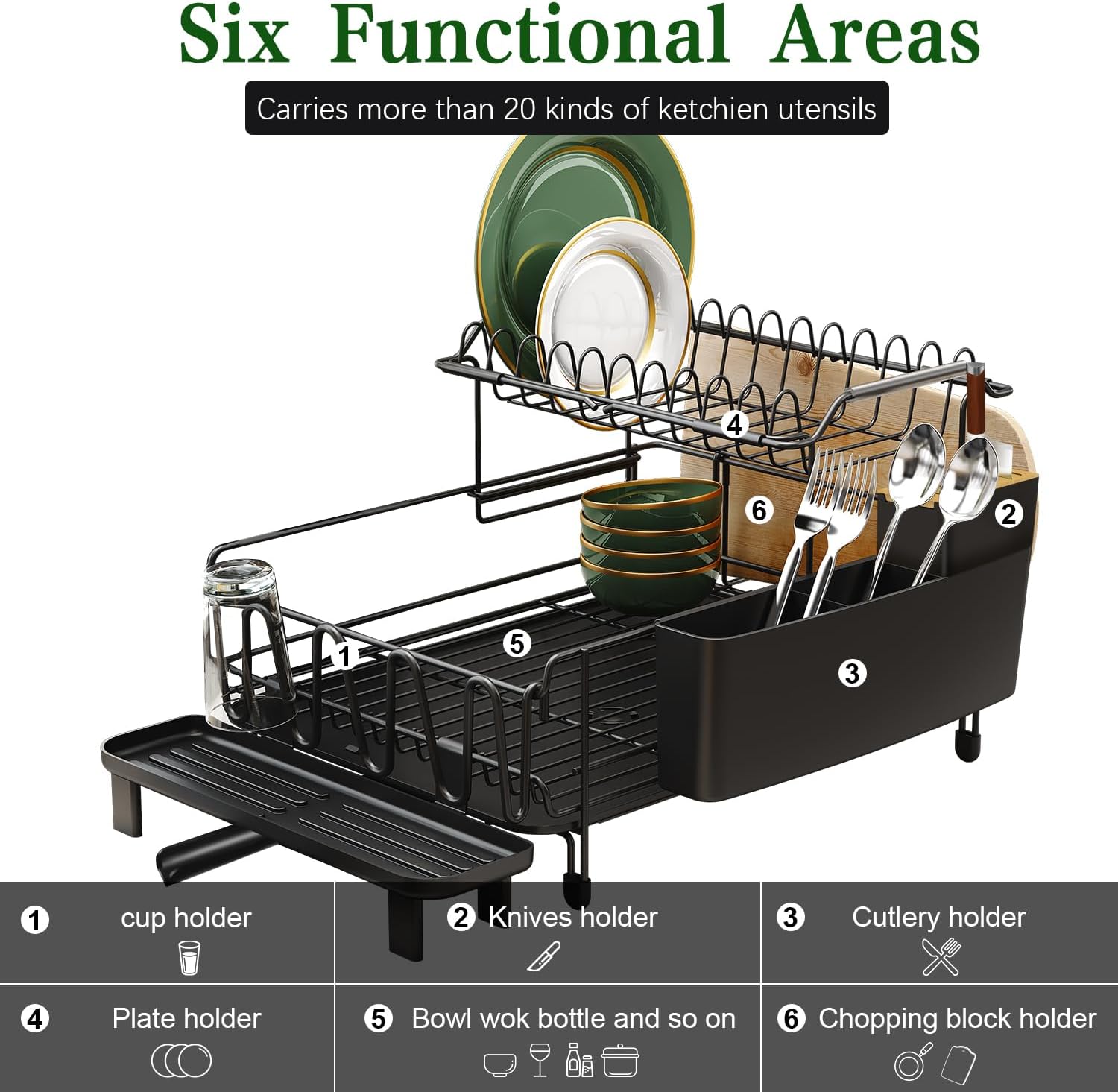 Runnatal Large Dish Drying Rack with Drainboard Set, Stainless Steel Detachable 2-in-1 Large-Capacity 2-Tier Over The Sink Anti-Rust Dish Rack and Dish Drainer for Kitchen Counter