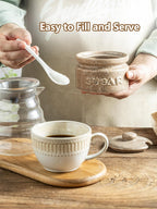 Gomakren Sugar Bowl with Lid and Spoon, Sugar Container Sugar Dish 10oz, Ceramic Sugar Jar for Coffee Bar, Kitchen, Countertop - Modern Farmhouse Kitchen Christmas Decor, Brown
