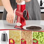 Rotary Cheese Grater Multi-Purpose Stainless Steel Cheese Shredder - Cheese Grater With Handle Effortless Grating of Carrots, Potatoes, Vegetables, and Fruits (Red)