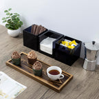 MyGift Modern Acrylic Coffee and Tea Station Organizer with 3 Removable Premium Translucent Black Acrylic Compartments and Rustic Burnt Solid Wood Decorative Tray, 4 Piece Set