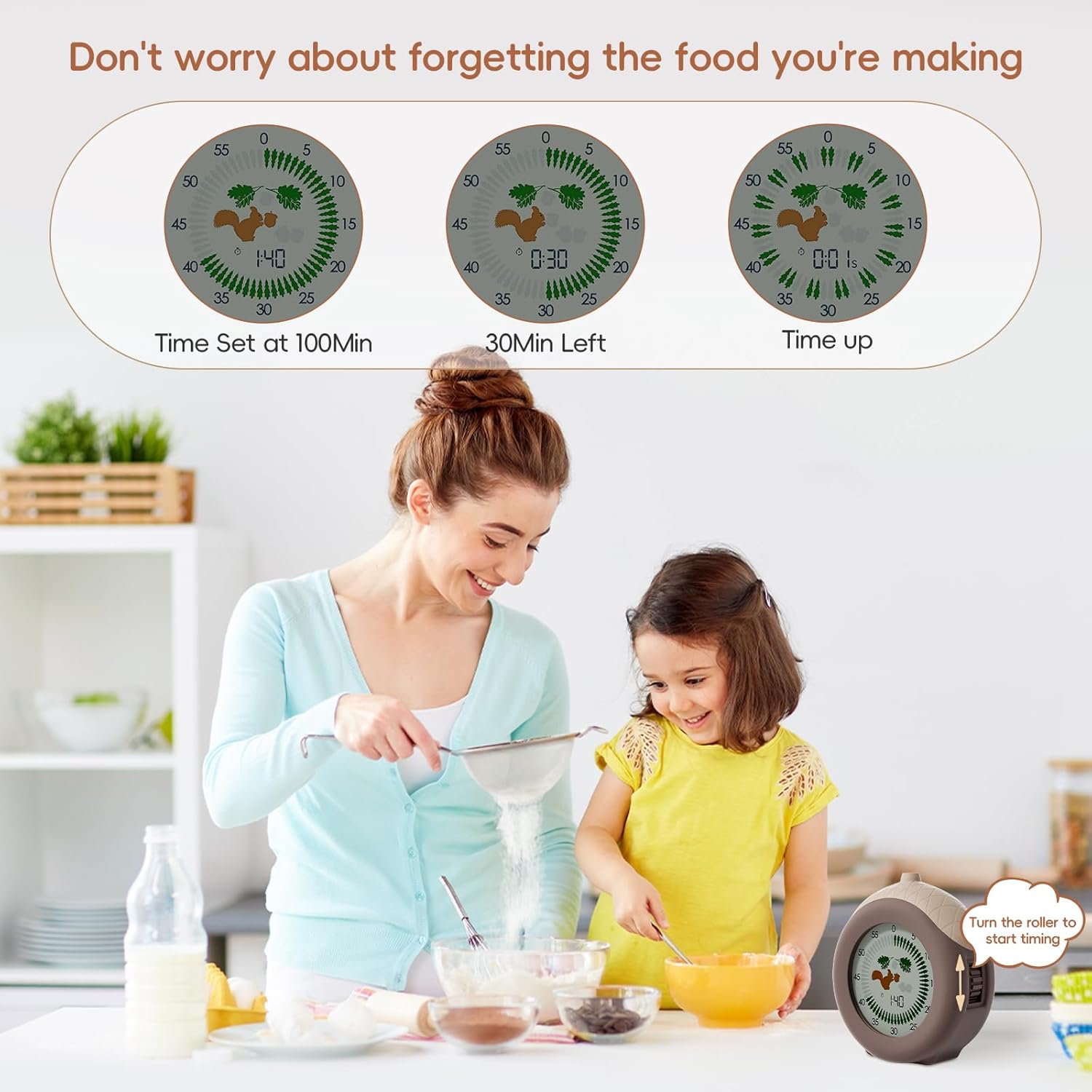 Digital Visual Timer for Kids with Protective Case, Hazelnut Theme 299 Minute Cute Squirrel Timer for Classroom Office Kitchen, Time Management Tools for ADHD Children