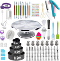 204 PCS Cake Decorating Kit, Aluminum Rotating Turntable Stand, Baking Supplies Kit Set with 4 Springform Pan Sets, 55 Icing Piping Nozzles, Cake Topper, Icing Spatula, Scraper, Pro Baking Tools