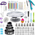 204 PCS Cake Decorating Kit, Aluminum Rotating Turntable Stand, Baking Supplies Kit Set with 4 Springform Pan Sets, 55 Icing Piping Nozzles, Cake Topper, Icing Spatula, Scraper, Pro Baking Tools