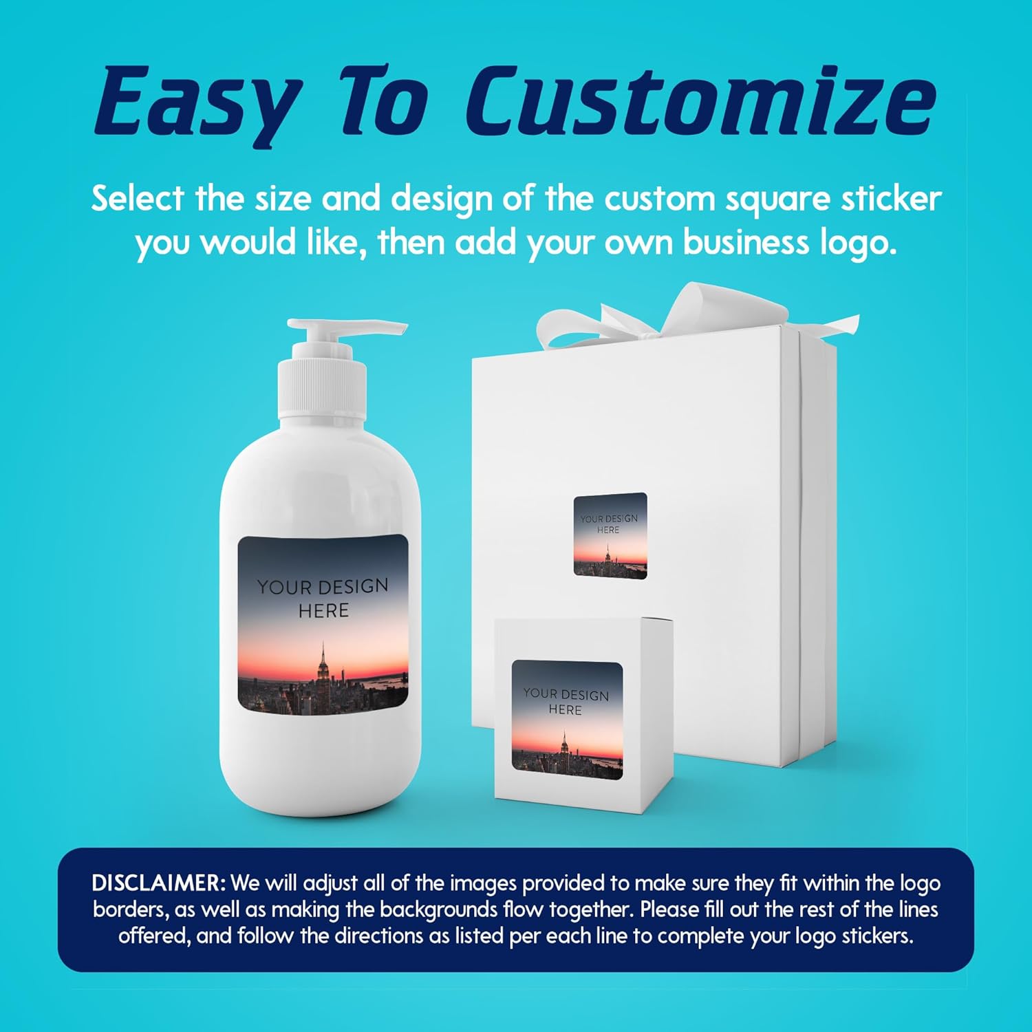 100 Custom Vinyl Stickers - Upload Your own Image, Text, Design, Logo - Personalized Logo Labels for Handmade, Packaging, Bottle, Jars, Candle, Brand Stickers (City, 6x6 Square)