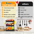 Bamboo Fruit Basket for Kitchen – 3 Tier Fruit Bowl For Kitchen Counter, Large Fruit Holder With 2 Banana Hangers, Idea For Fruit and Vegetable Storage, Bread Basket, Snack Organizer(BLACK)