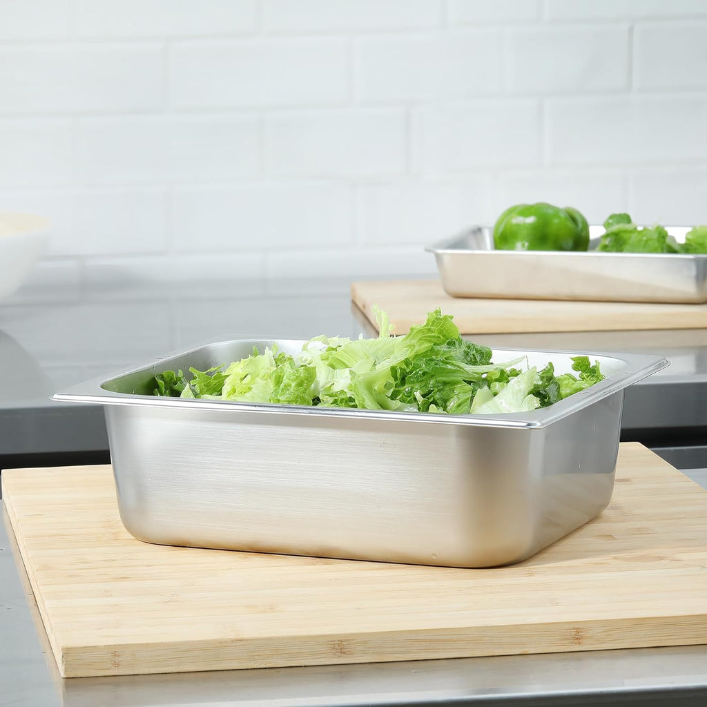 1/2 Hotel Pans Half Size 6-Pack 4 Inch Deep Silver Stainless Steel Steam Table Pan Tray for Food, Catering Pan for Cafeterias, Hotel and Restaurant